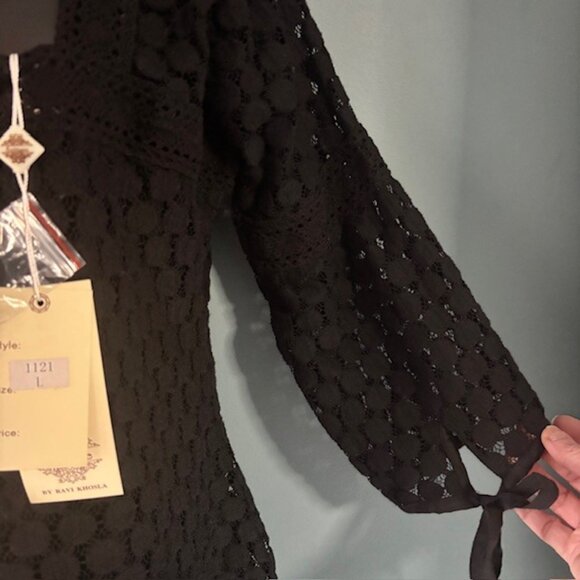 Solitaire Black L Crochet Lace 3/4 Tie Boho Whimsygoth Feminine Festival Texture - Picture 5 of 9